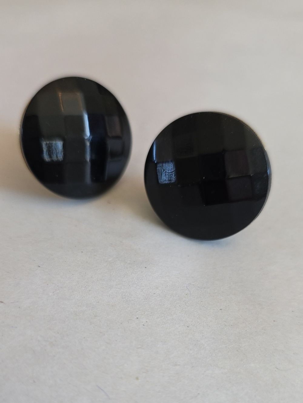 Classic Black Glass Faceted Round Screw-back Earrings